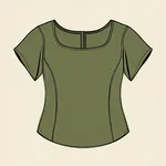 short-sleeve olive-green top with wide round neckline image